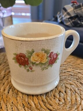 Vintage Floral Rose Ceramic Shaving Mug with Pink and Yellow Roses.